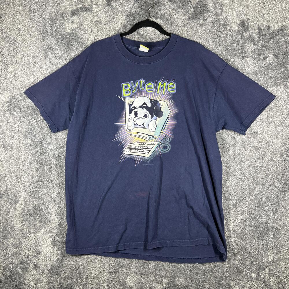 Big Dogs Shirt Mens 2XL Blue Byte Me Graphic Crew Neck Cotton Jersey Relaxed Fit